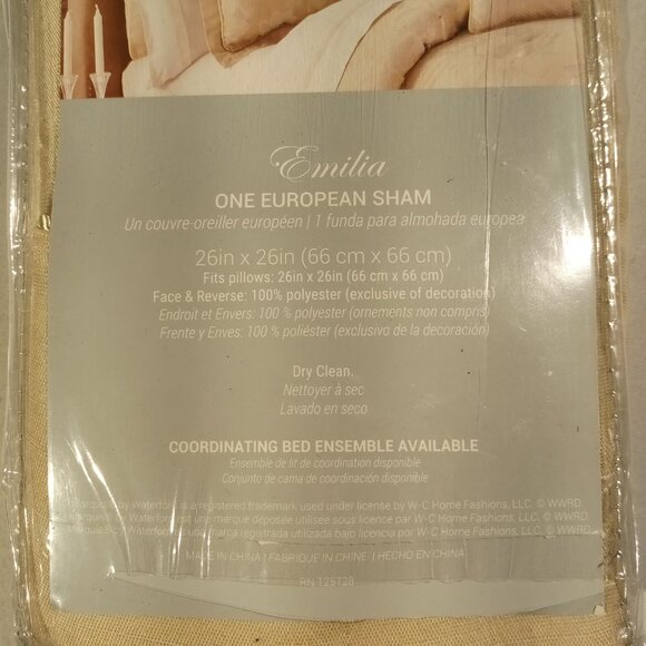 MARQUIS by Waterford  EMELIA  European Pillow Sham  26" x 26"  Cream NEW  1 Sham - Picture 3 of 6